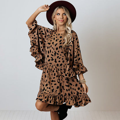 Vestido Corto Mujer Estampado Bohemio Mangas Sueltas