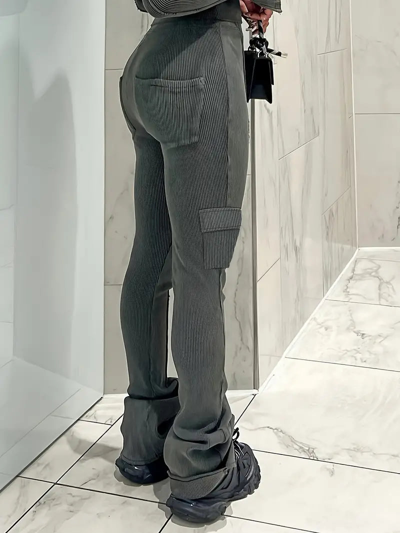 Pantalón Campana Mujer Tela Suave Ajuste Amplio