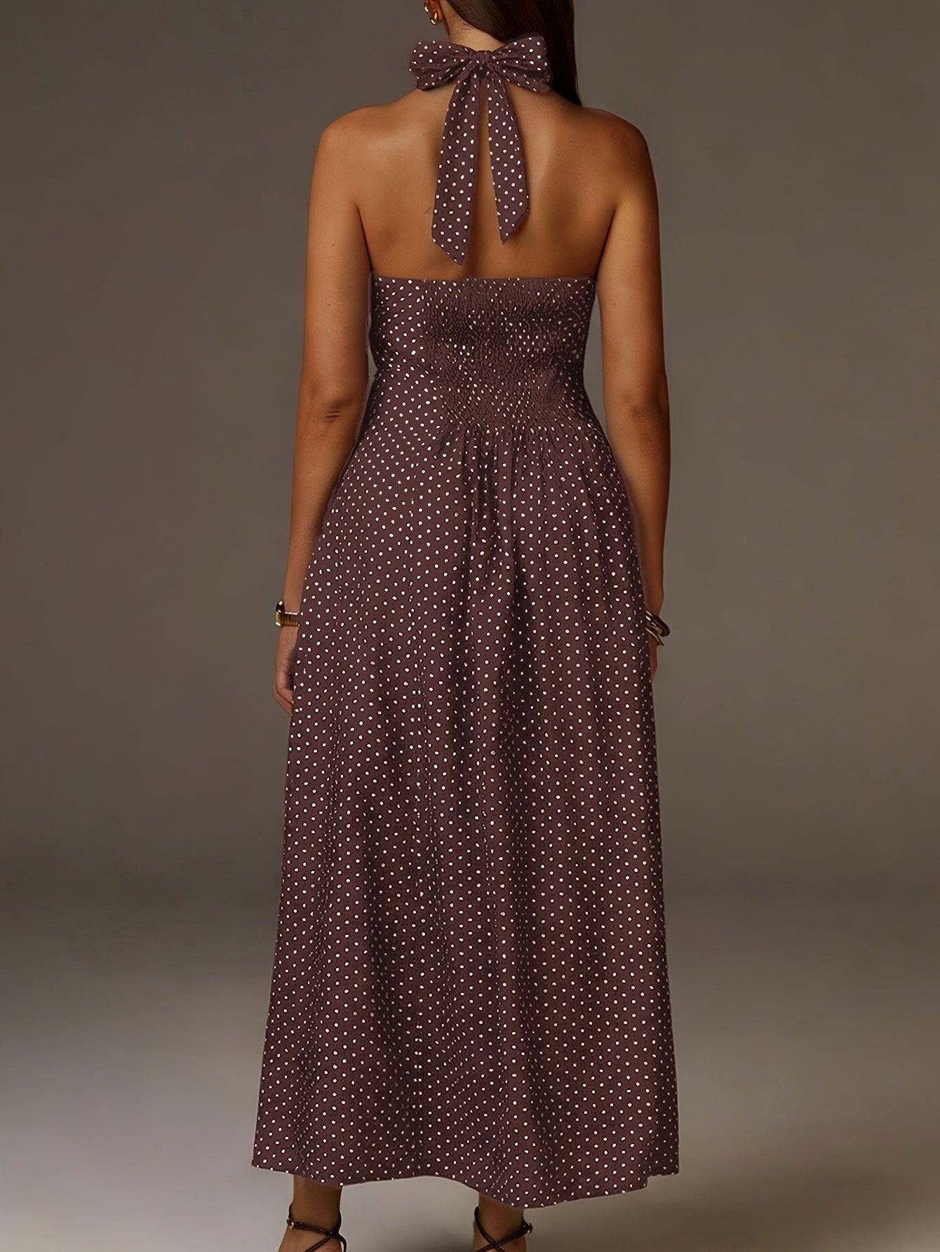 Vestido Maxi Mujer Lunares Cuello Halter Escote en V