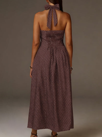 Vestido Maxi Mujer Lunares Cuello Halter Escote en V