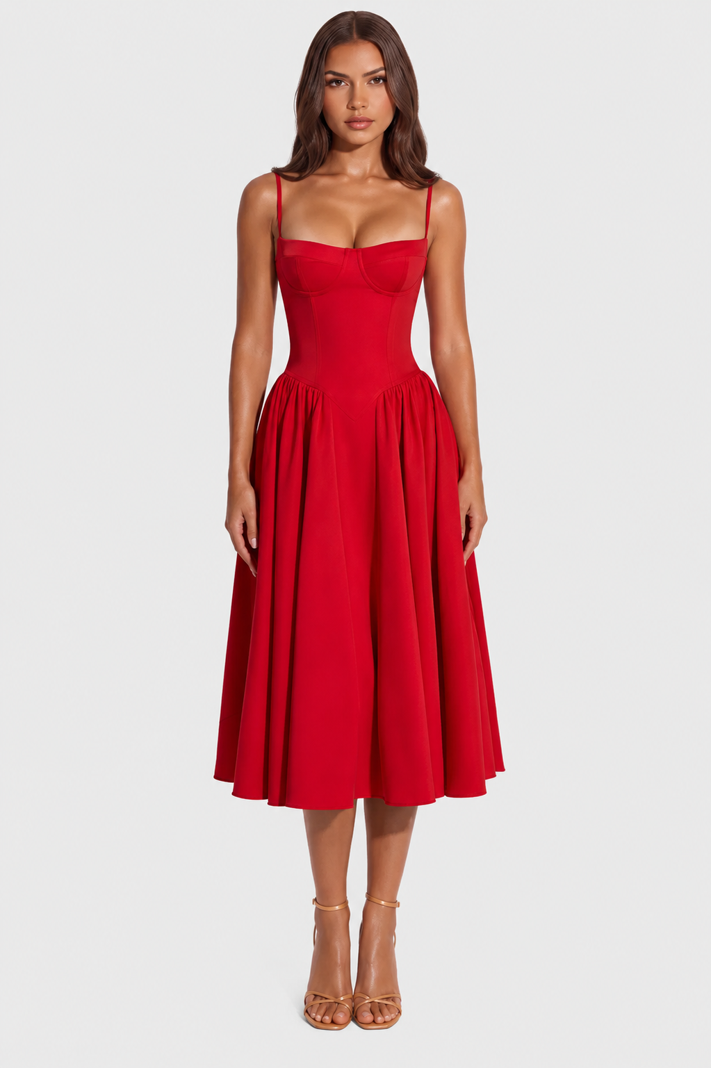 Vestido Midi Mujer Escote Corazón Ajustado