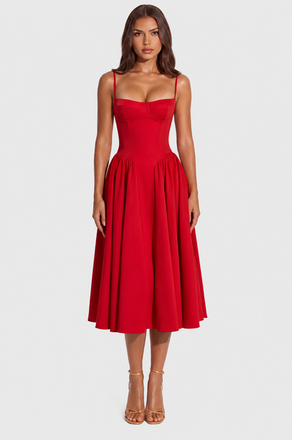 Vestido Midi Mujer Escote Corazón Ajustado