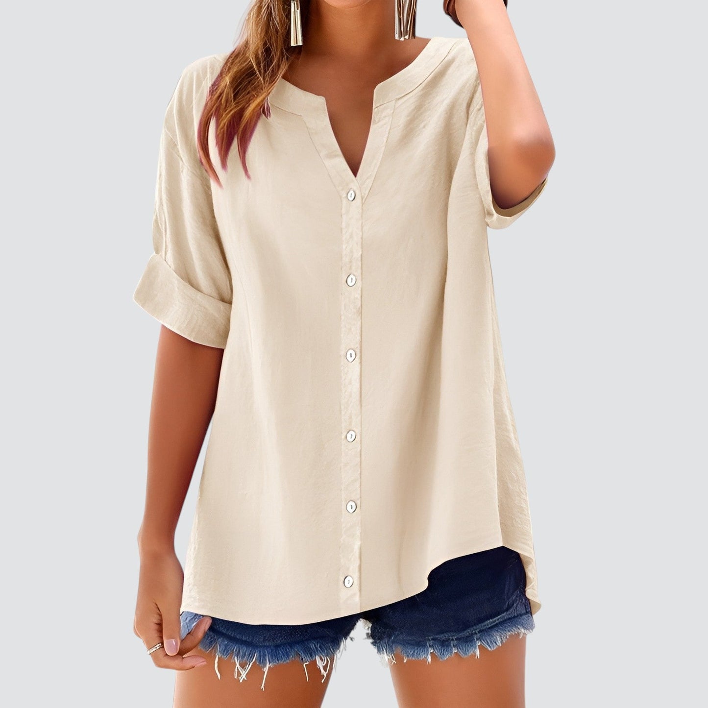 Blusa mujer con escote en V y botones frontales