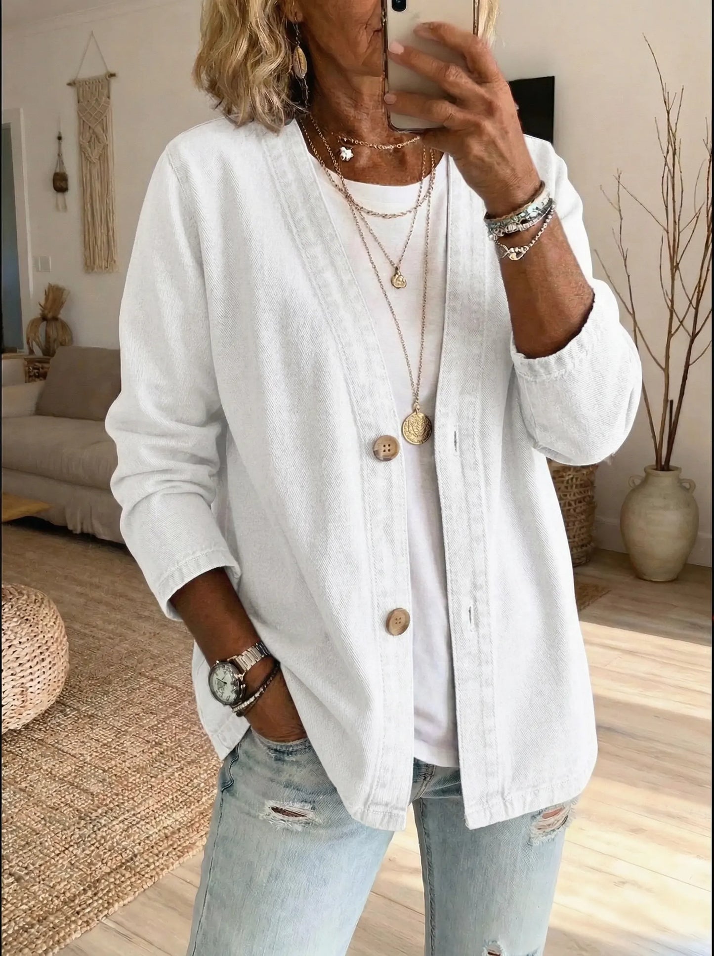 Cárdigan mujer de mezclilla ligera estilo casual
