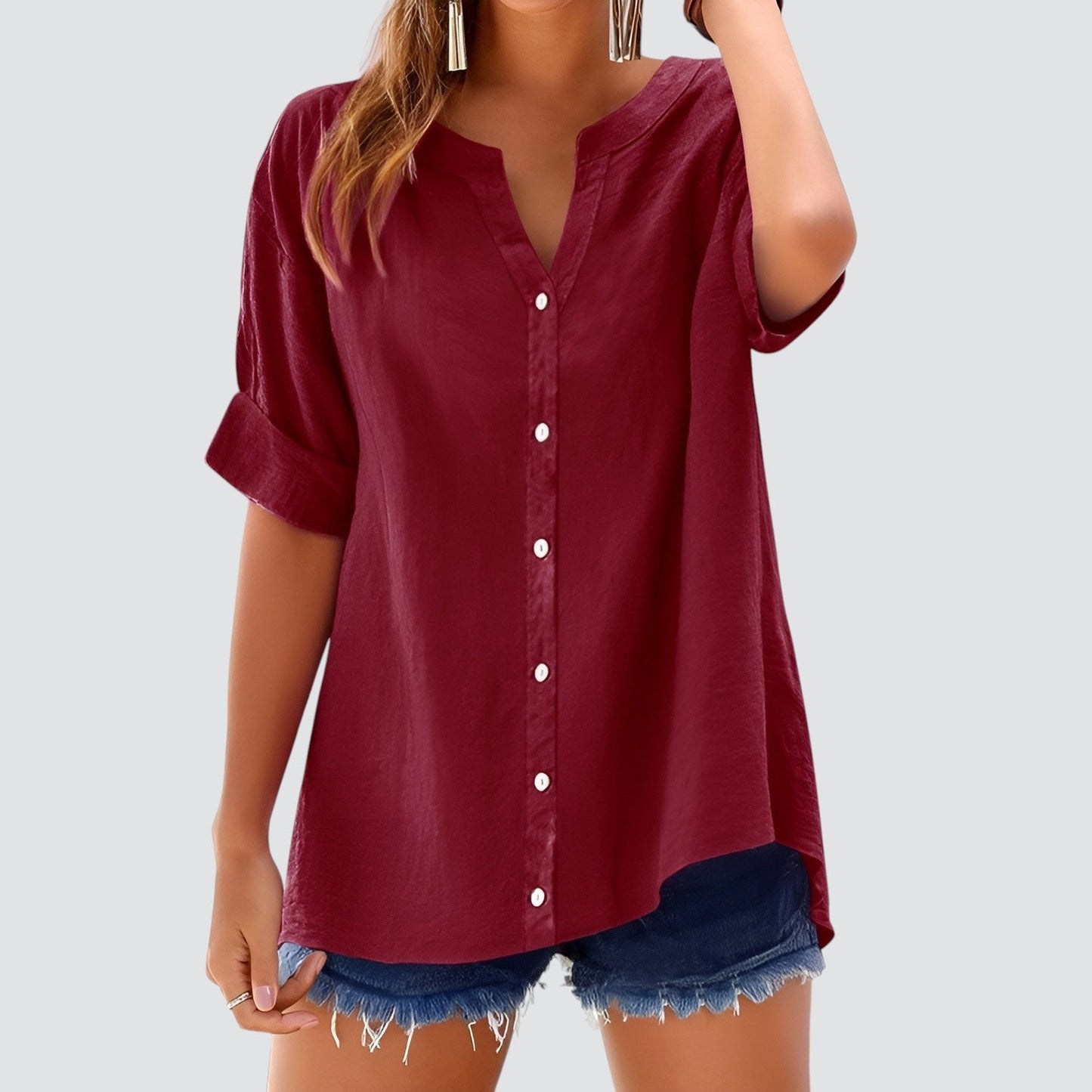 Blusa mujer con escote en V y botones frontales