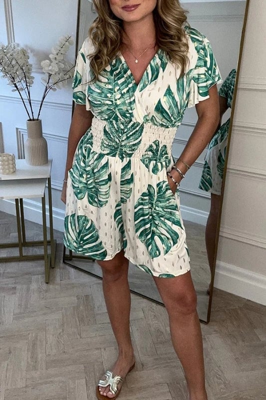 Vestido Veraniego Mujer Estampado Palmeras Corte Relajado - Mavetta