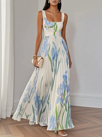 Vestido Maxi Mujer Drapeado Flores Estilo Fiesta