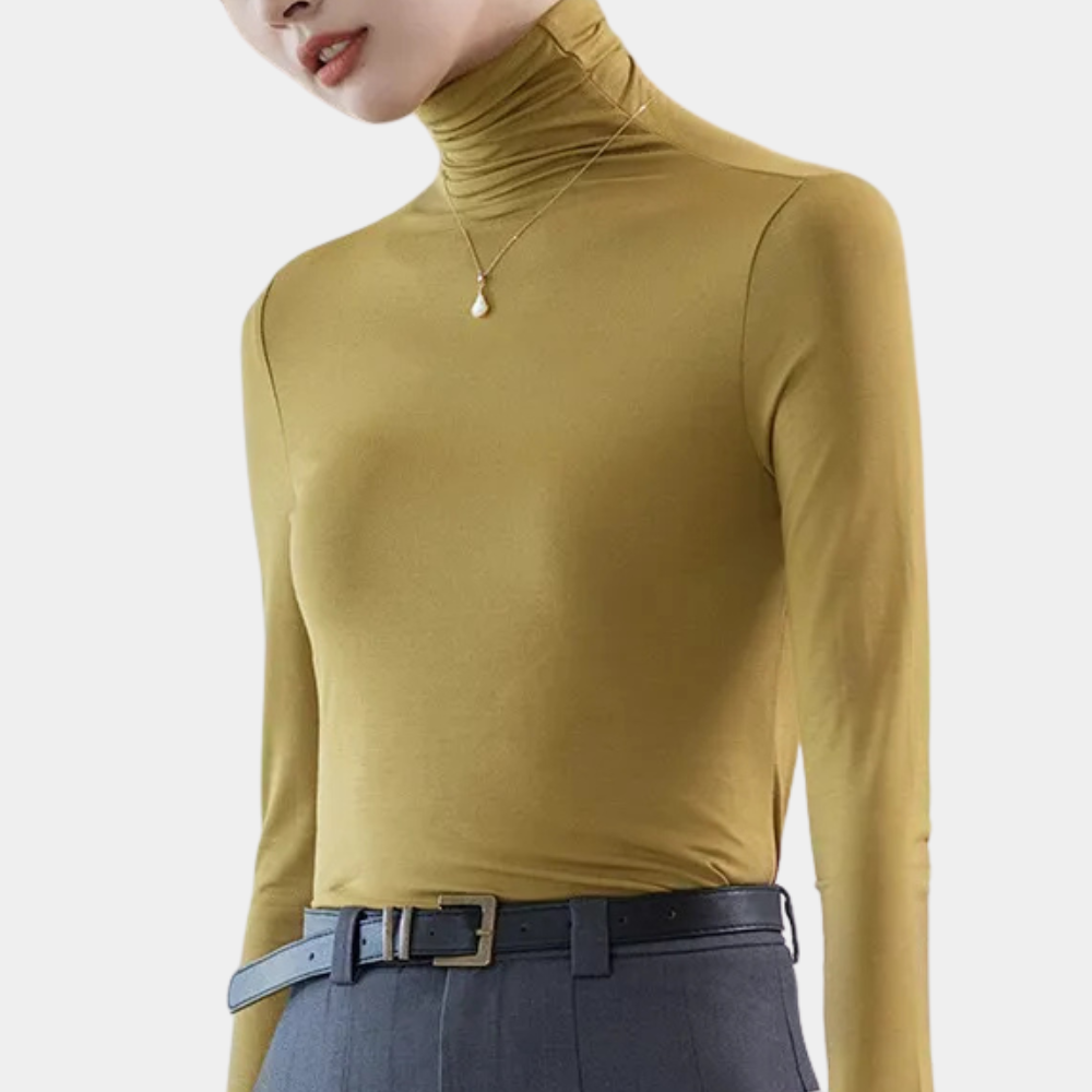 Mujer Cuello Alto Manga Larga Ajuste Slim