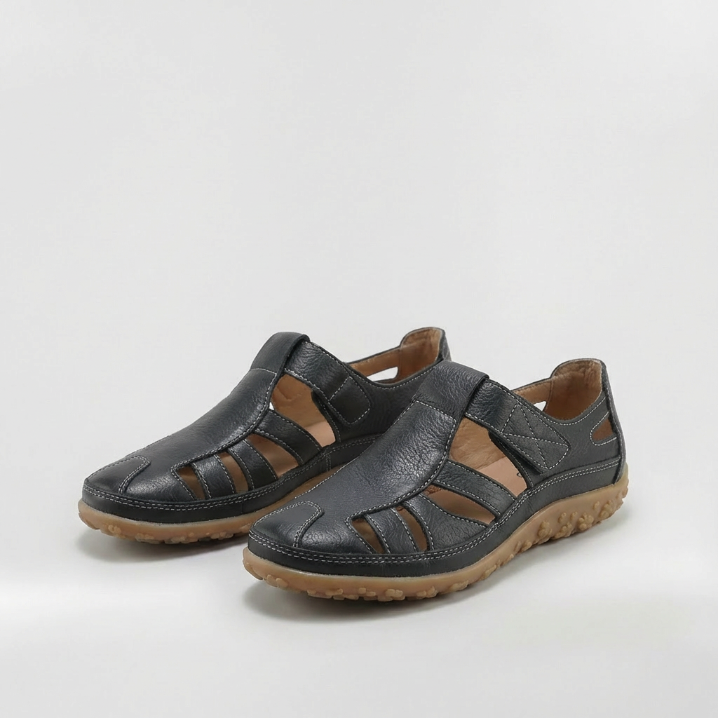 Sandalias Cerradas Mujer de Cuero con Tiras Suela Confortable