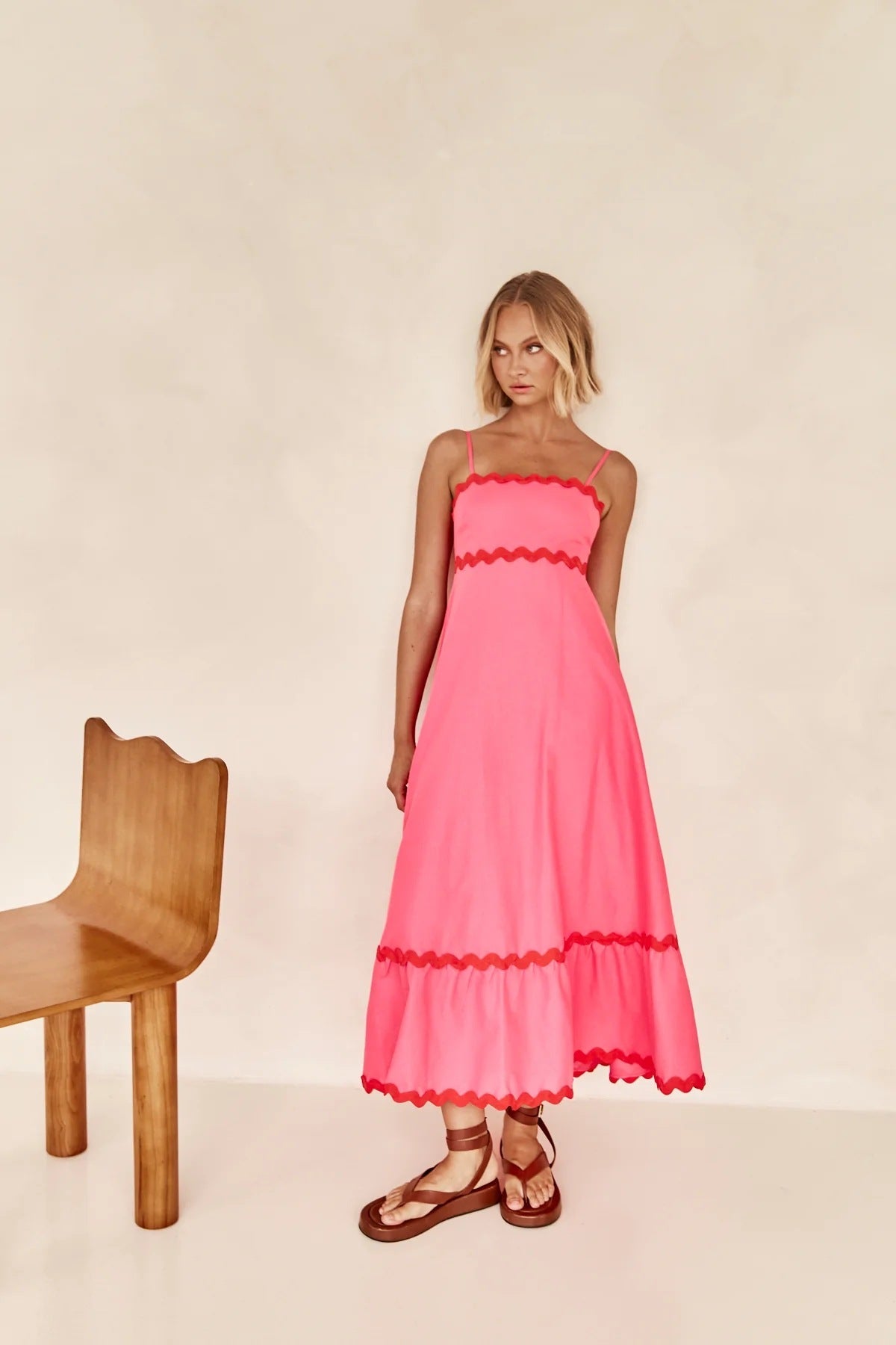 Vestido Largo Mujer de Tiras con Diseño de Ondas Playa Primavera