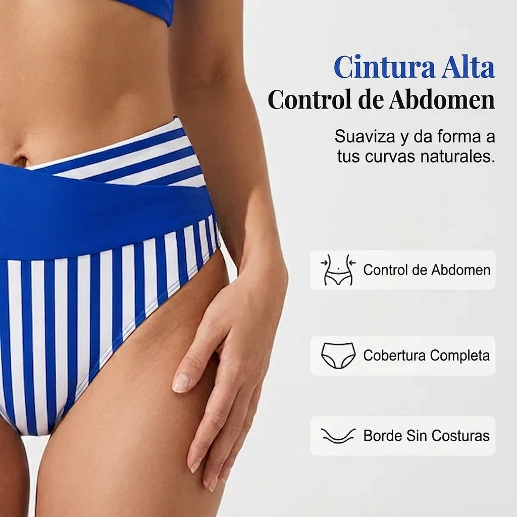 Bikini Mujer de Dos Piezas con Bloques y Rayas