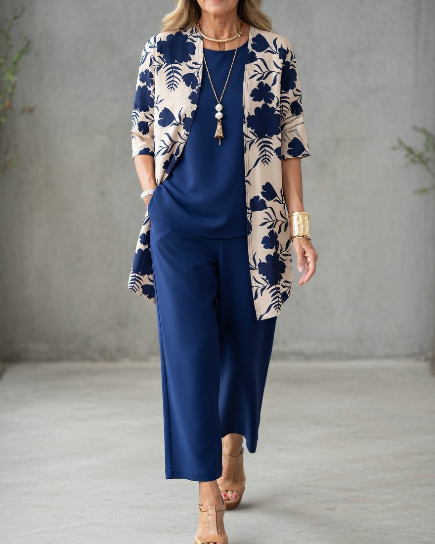 Conjunto mujer pantalón fluido y chaqueta estampado floral - Mavetta