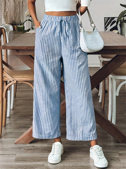 Pantalón Fluido Mujer Rayas Cintura Ajustable