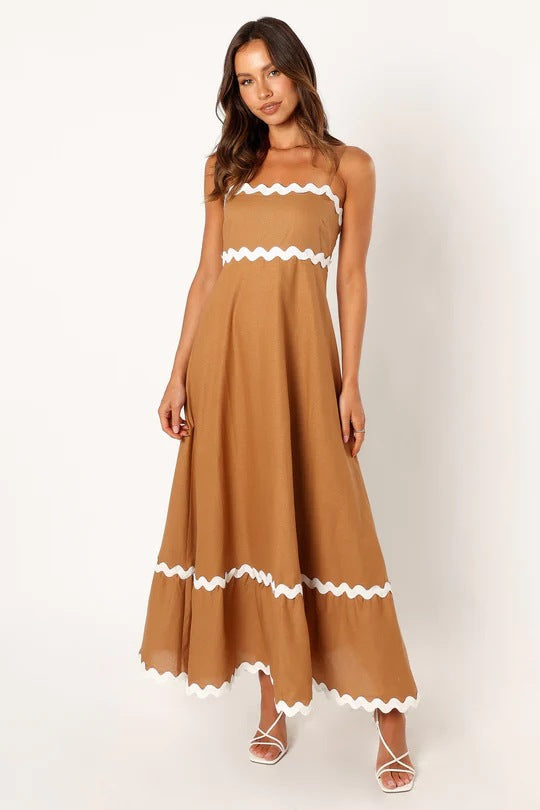 Vestido Largo Mujer de Tiras con Diseño de Ondas Playa Primavera