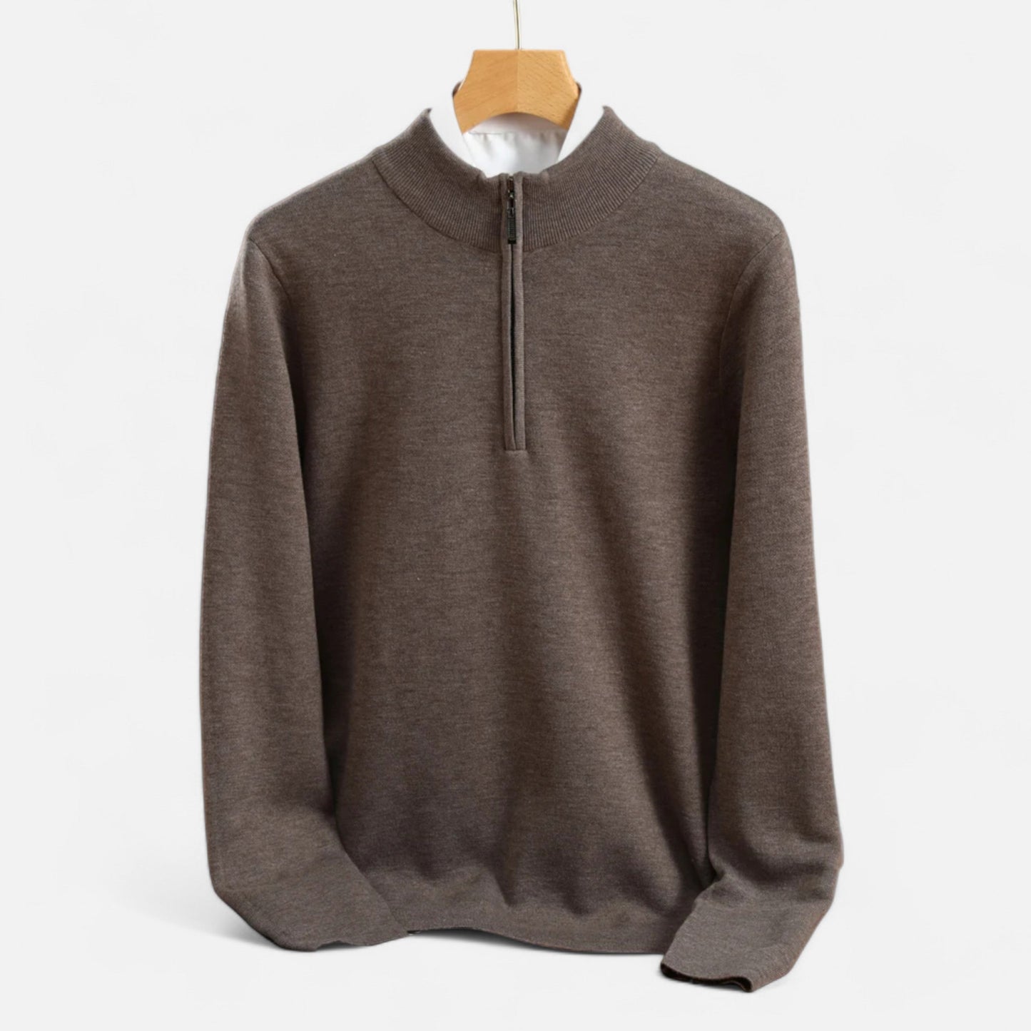 Suéter Hombre Lana Merino Media Cremallera Cuello Semi Alto
