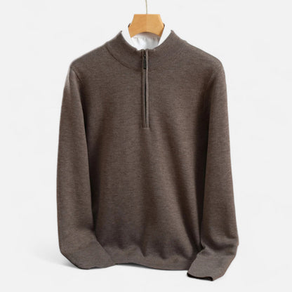 Suéter Hombre Lana Merino Media Cremallera Cuello Semi Alto