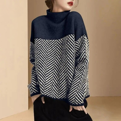 Jersey Mujer de Algodón Cuello Alto Bicolor
