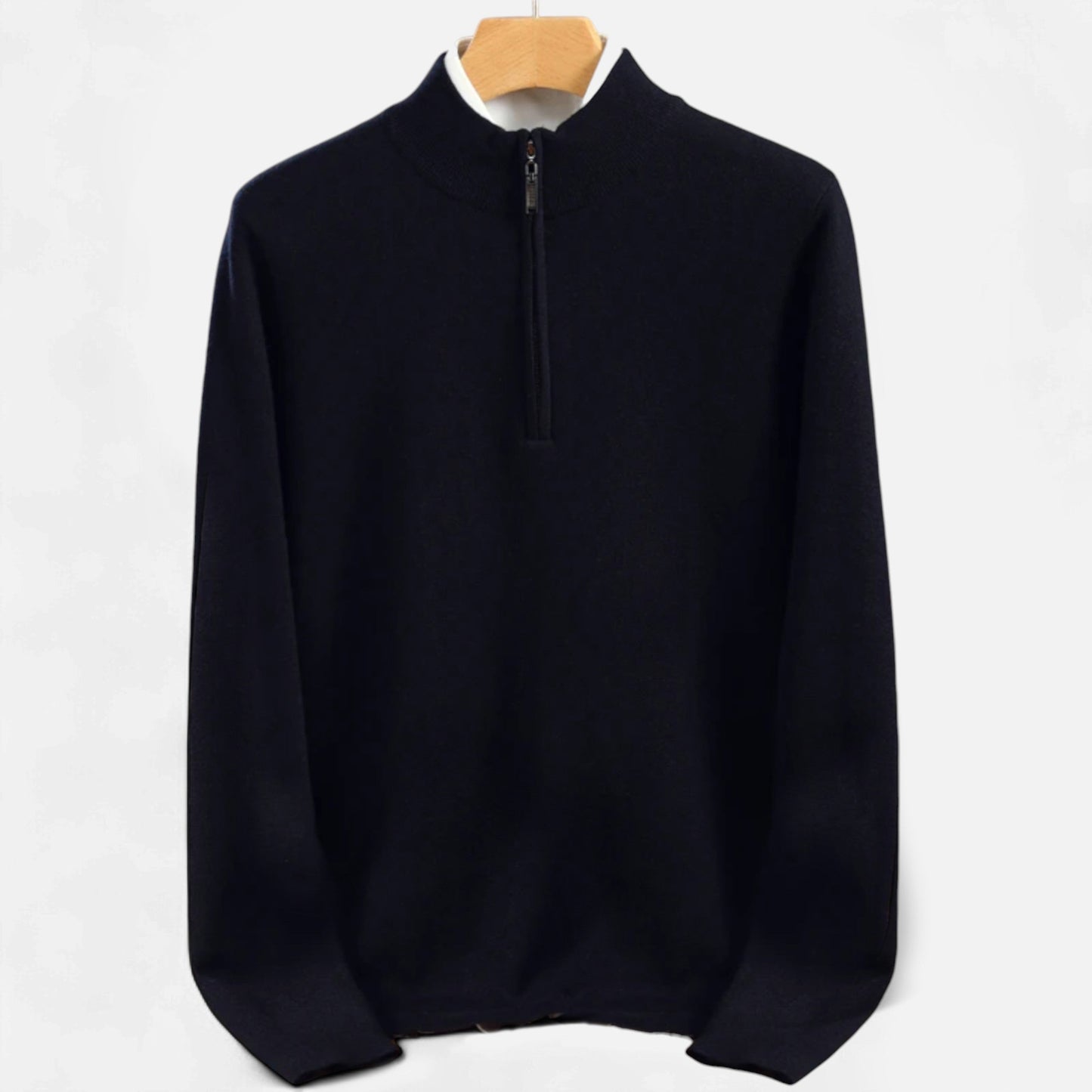 Suéter Hombre Lana Merino Media Cremallera Cuello Semi Alto