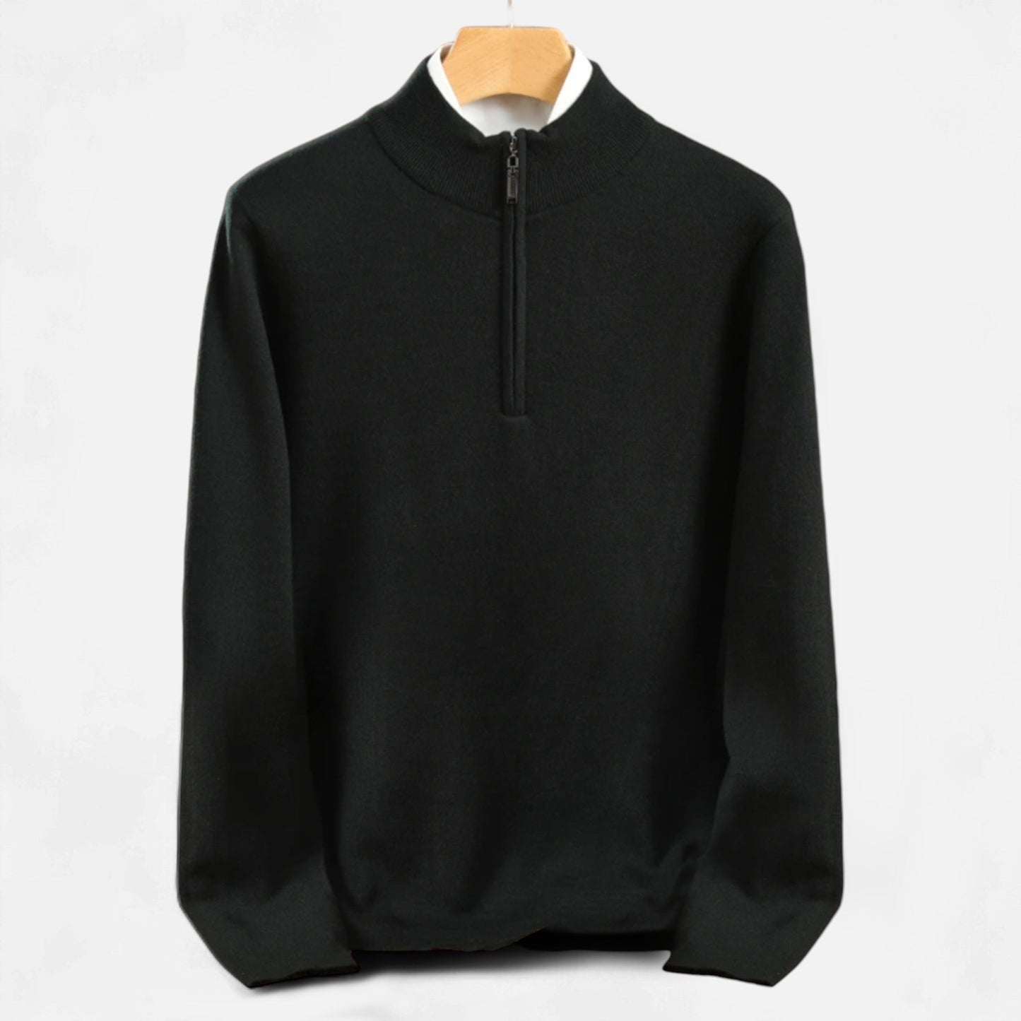 Suéter Hombre Lana Merino Media Cremallera Cuello Semi Alto