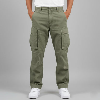 Pantalones cargo hombre Algodón Bolsillos Laterales Corte Relajado