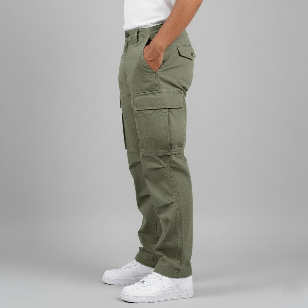 Pantalones cargo hombre Algodón Bolsillos Laterales Corte Relajado