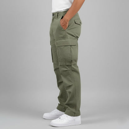 Pantalones cargo hombre Algodón Bolsillos Laterales Corte Relajado