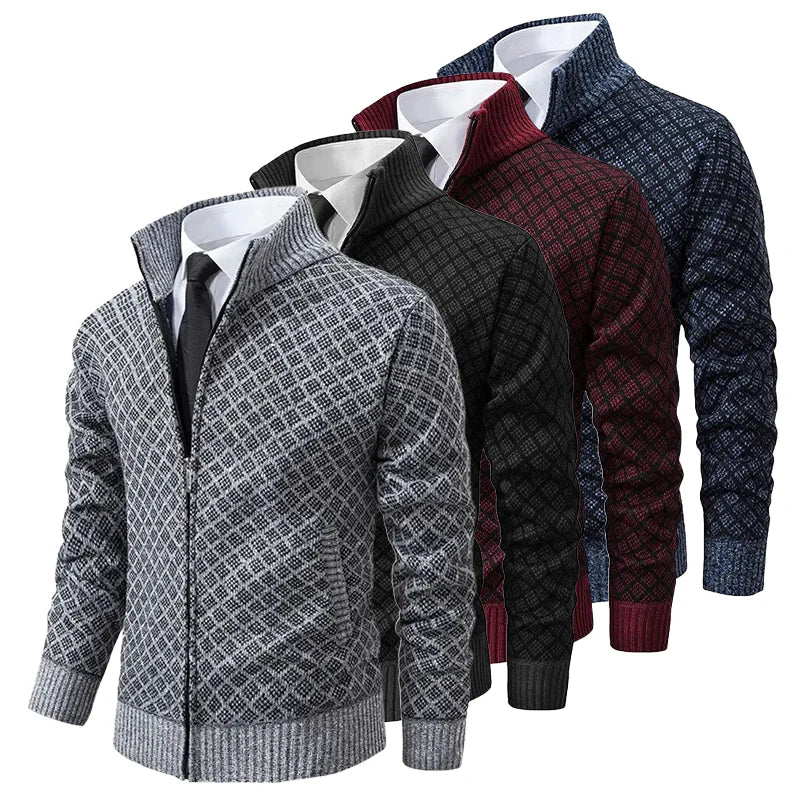 Cárdigan Hombre Jacquard Cuello Alto Cremallera Invierno