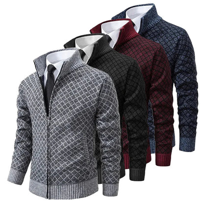 Cárdigan Hombre Jacquard Cuello Alto Cremallera Invierno