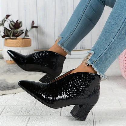 Botines Mujer de Piel con Tacón Tobillo Ajustado