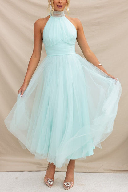 Vestido midi mujer Escote halter Falda voluminosa