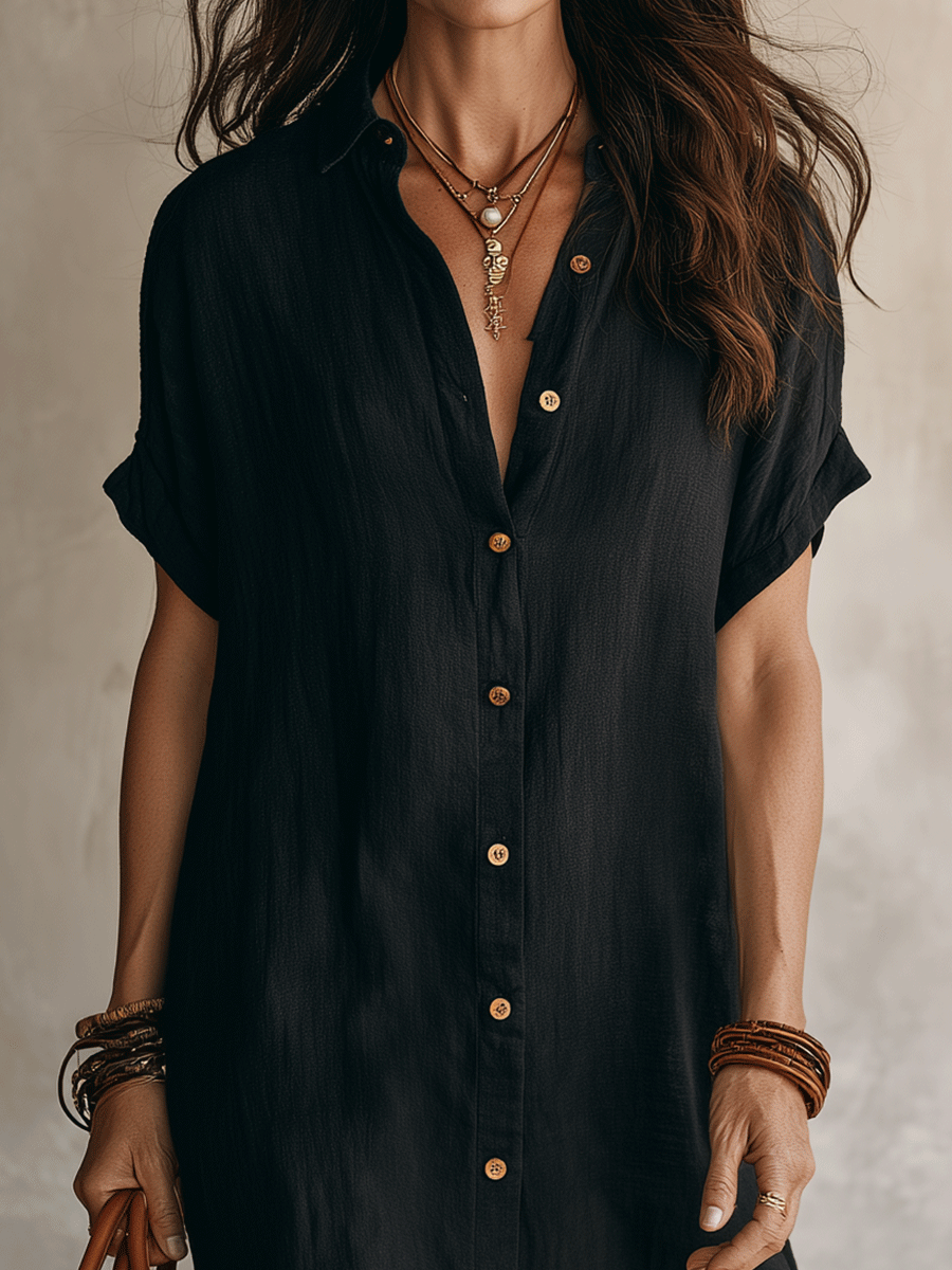 Vestido camisa mujer lino algodón midi botones manga larga