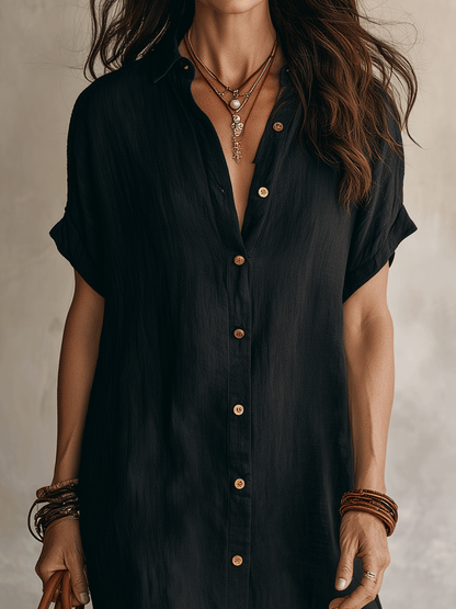 Vestido camisa mujer lino algodón midi botones manga larga