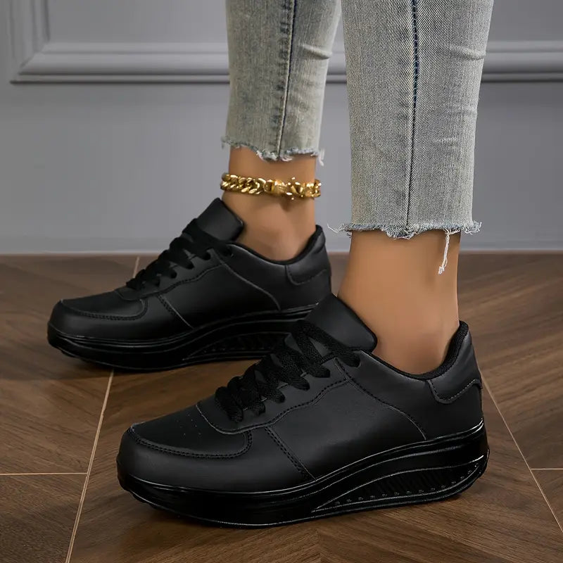 Zapatillas Mujer Plataforma Cuero Sintético Cordones Suela Gruesa