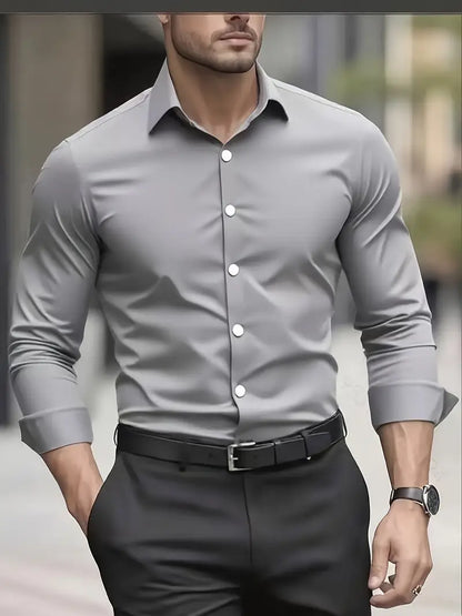 Camisa Hombre Manga Larga con Botones Clásica