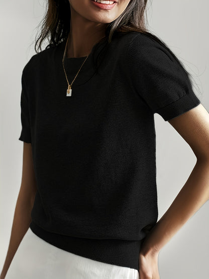 Camiseta Mujer de Punto Manga Corta Cuello Redondo Entallada