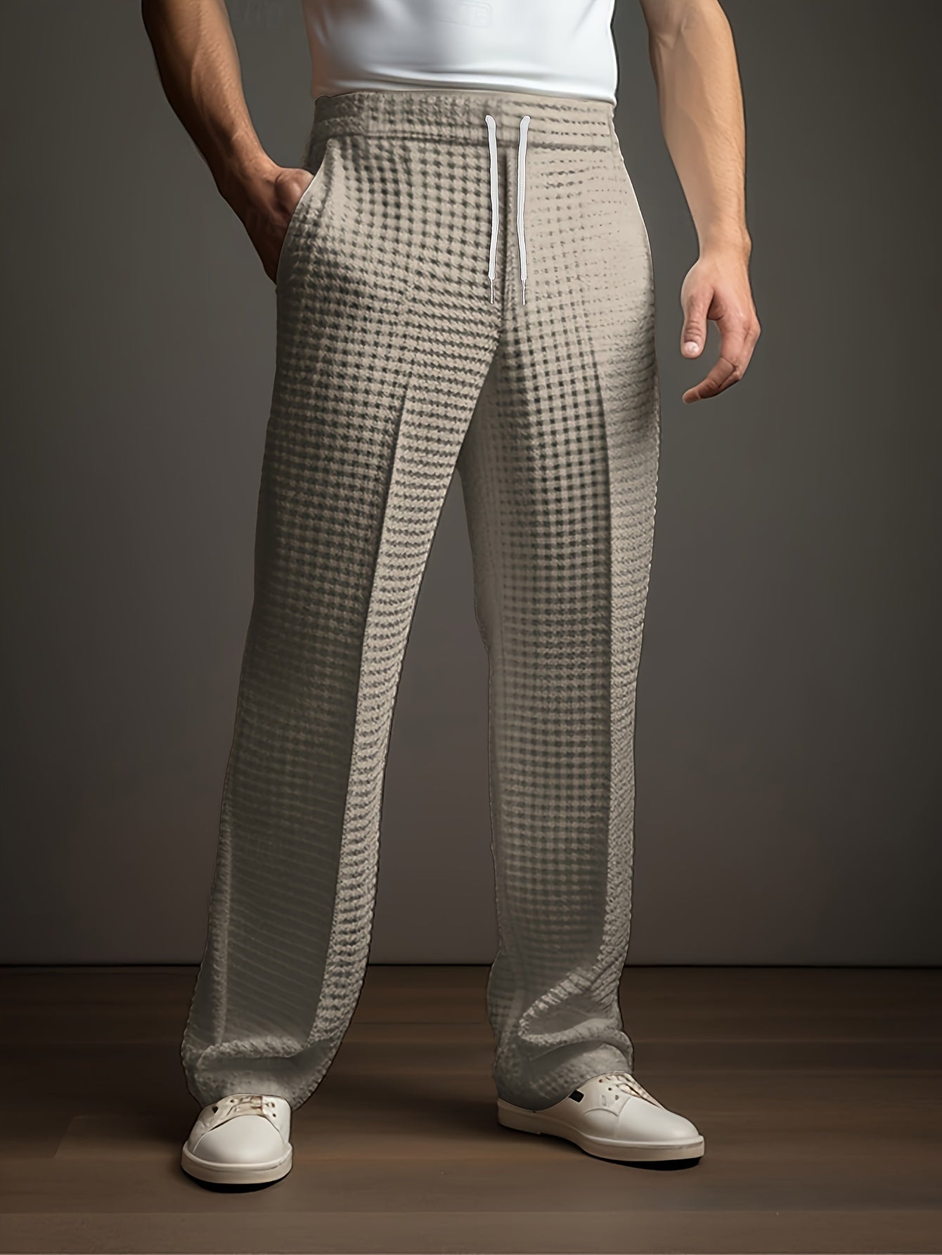 Pantalón Hombre Holgado de Tela Texturizada Cintura Ajustable