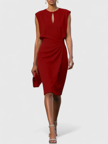 Vestido midi mujer Drapeado lateral Escote keyhole Entallado