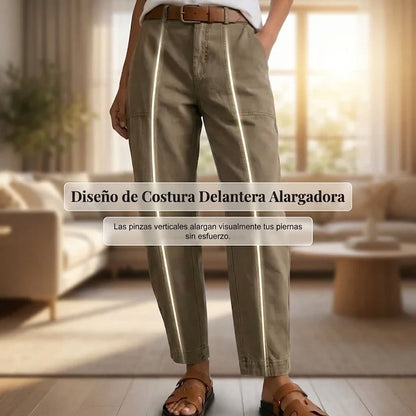 Pantalón utilitario Mujer de cintura alta entallado
