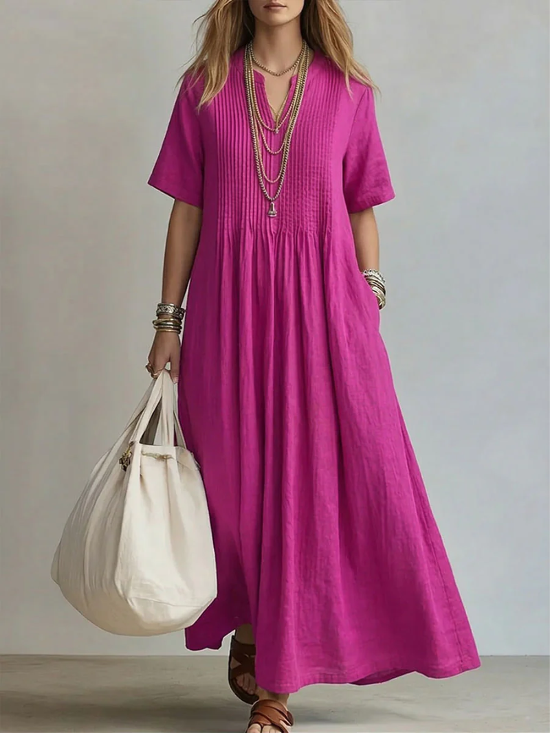 Vestido Maxi Mujer de Algodón Corte Fluido Escote en V - Mavetta