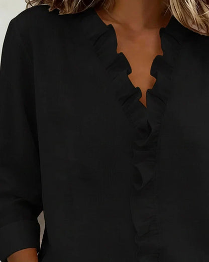 Blusa Mujer de Gasa Cuello en V Volantes Corte Fluido