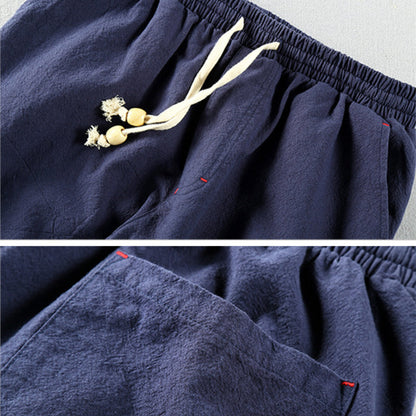Pantalones Hombre de Lino Corte Recto Cintura Elástica Ajustable