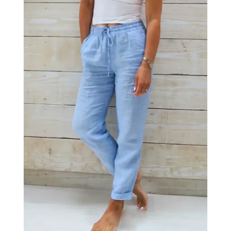 Pantalones mujer con corte relajado y cordón ajustable