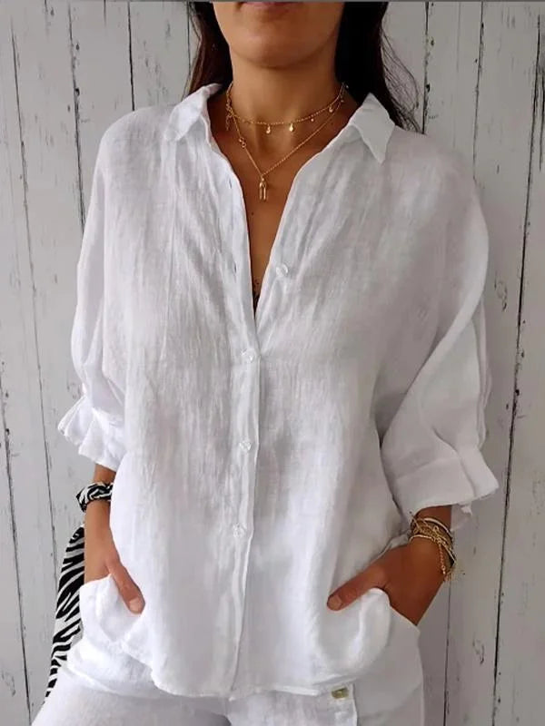 Blusa Mujer Abotonada de Algodón Estilo Clásico