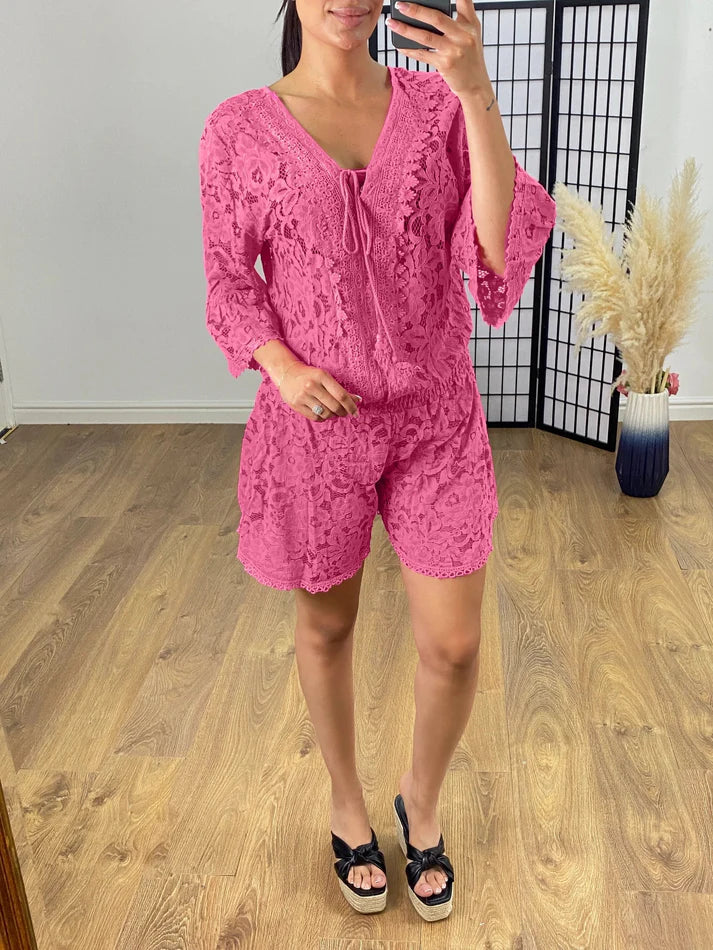 Conjunto Mujer Dos Piezas Encaje Corte Corto