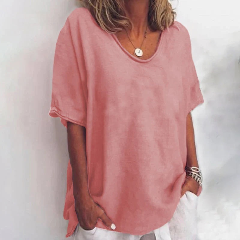 Camiseta Mujer Oversize Algodón Manga Corta Corte Relajado