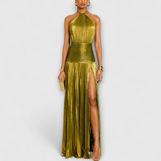 Vestido Noche Mujer Cuello Alto Abertura Lateral - Mavetta