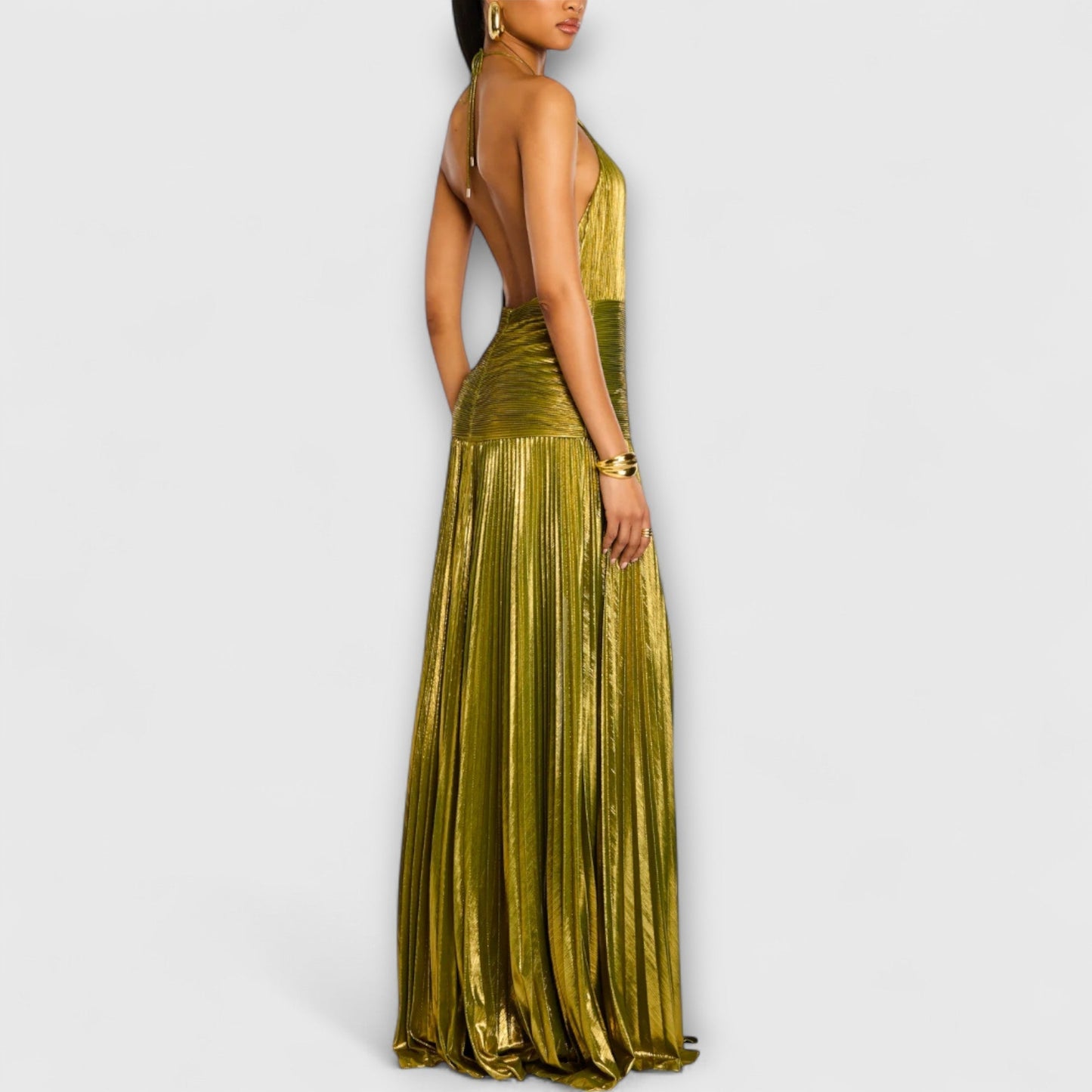 Vestido Noche Mujer Cuello Alto Abertura Lateral