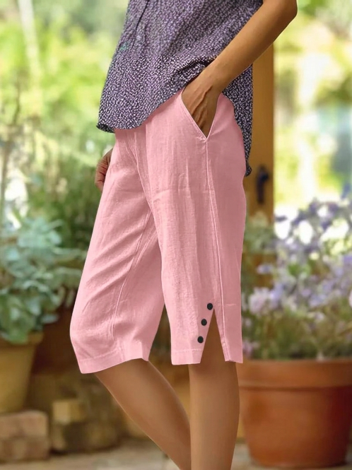 Pantalón Capri Mujer Liso con Bolsillos Laterales