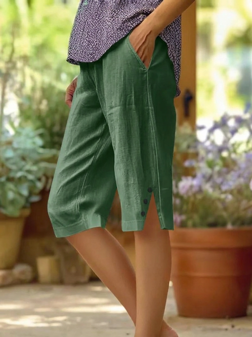 Pantalón Capri Mujer Liso con Bolsillos Laterales