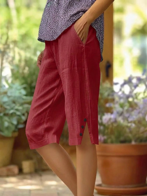 Pantalón Capri Mujer Liso con Bolsillos Laterales